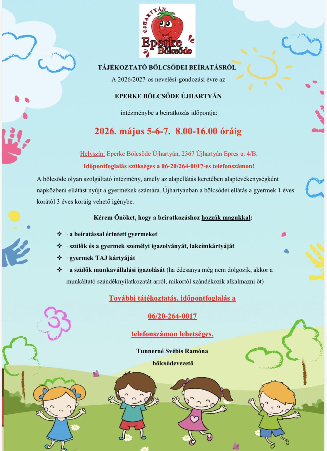Bölcsődei beíratás plakátja