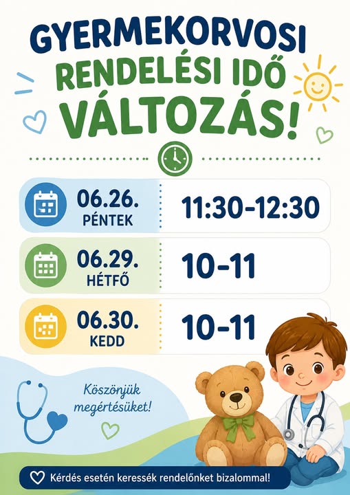 Gyermekorvos rendelési oidő változás