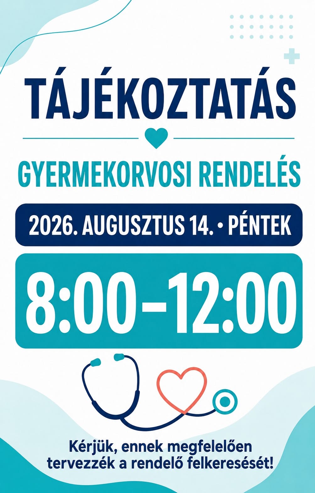 Gyermekorvos rendelési idő változás