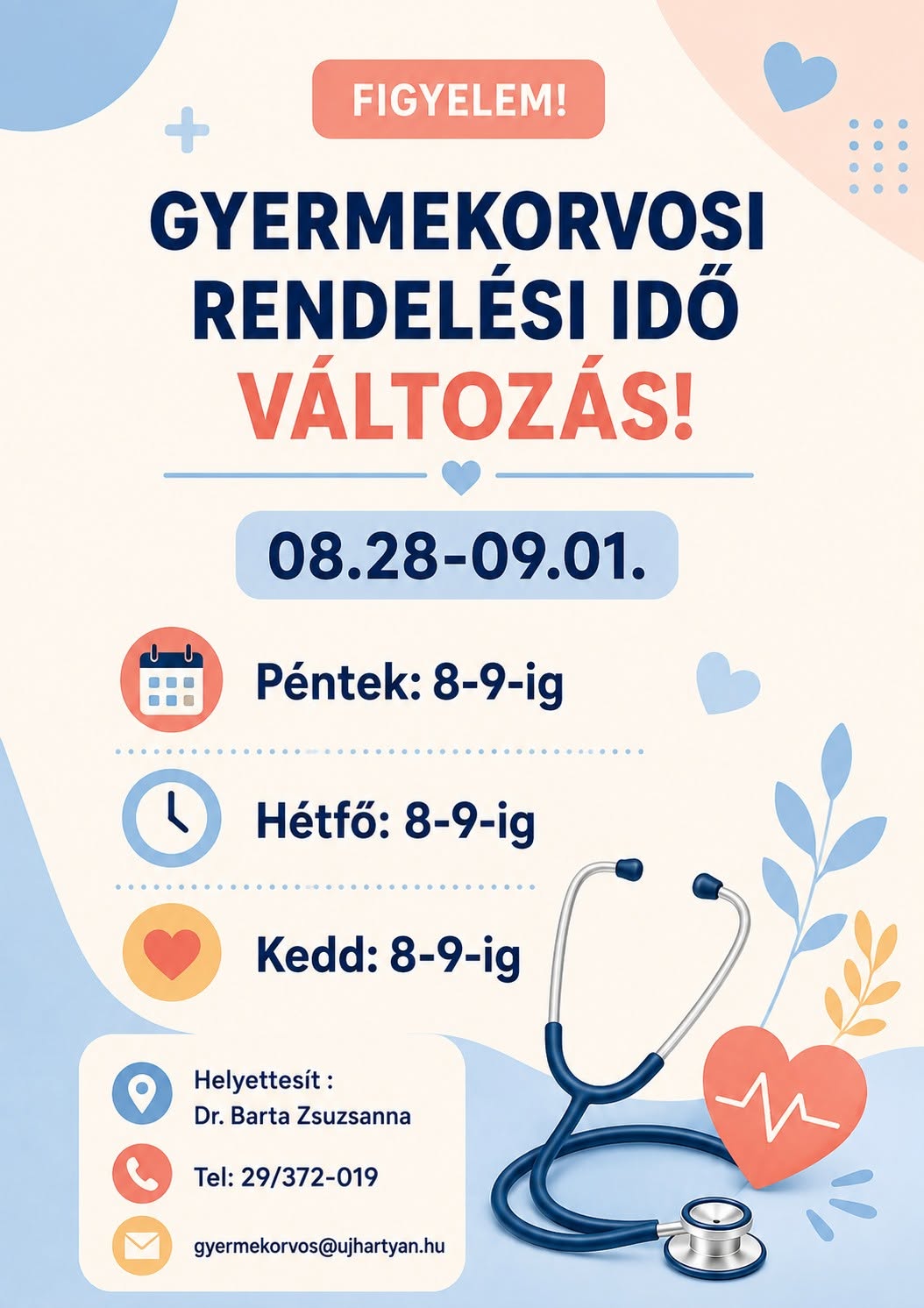 Gyermekorvos rendelési idő változás