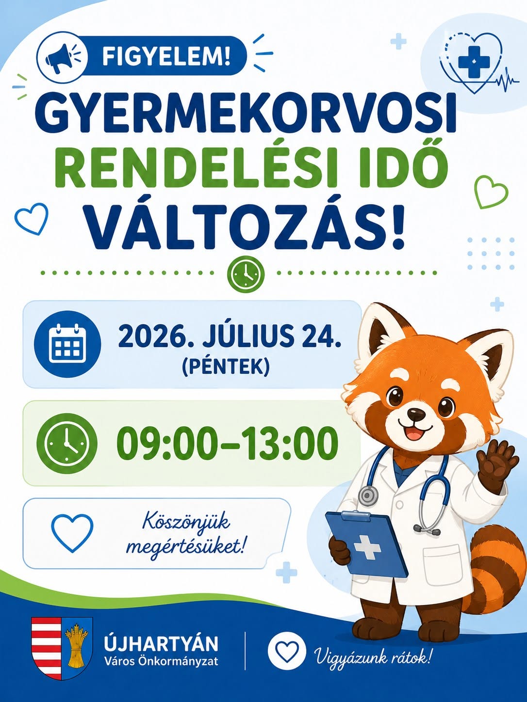 Gyermekorvos rendel&eacute;si idő v&aacute;ltoz&aacute;s 