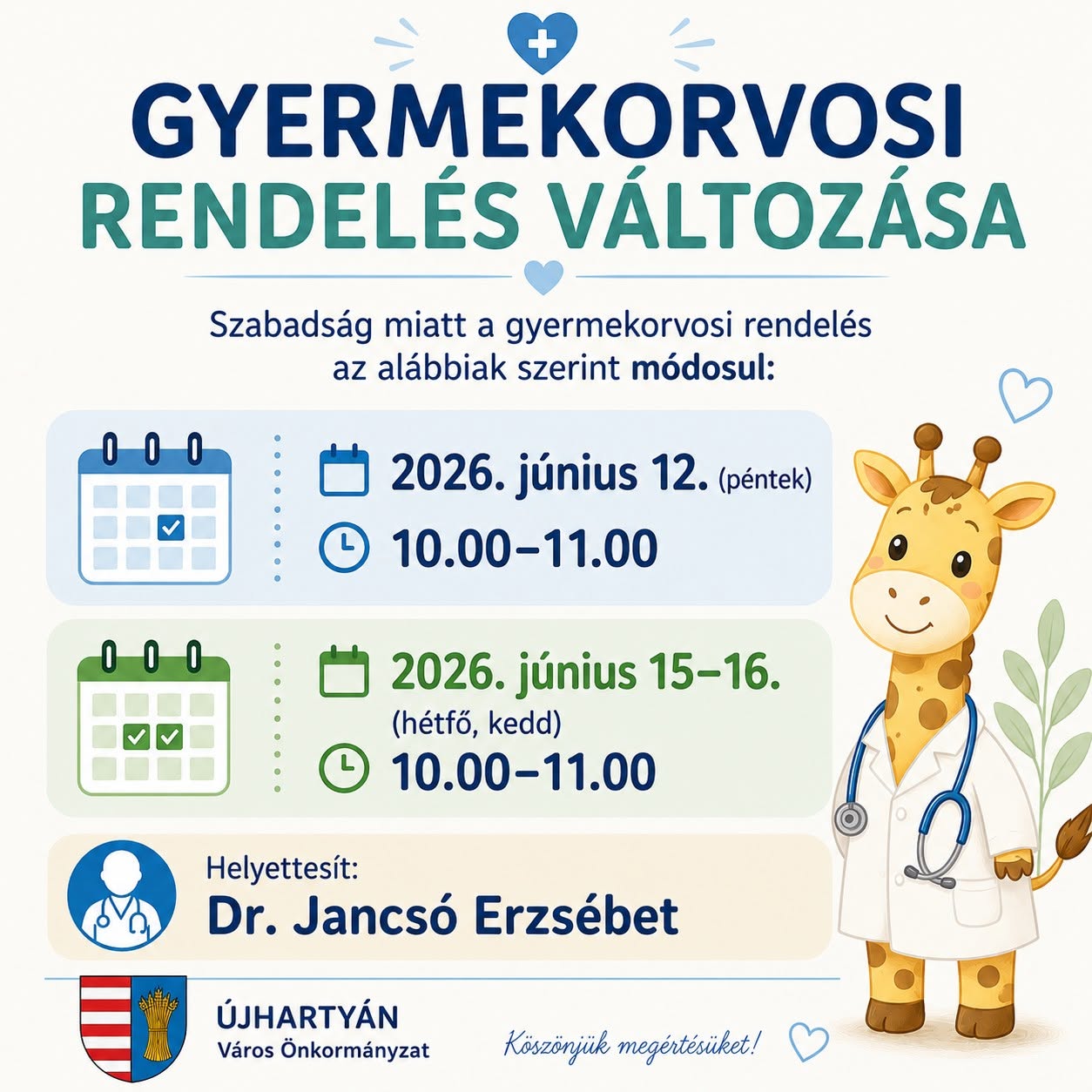 Gyermekorvos rendel&eacute;si idő v&aacute;ltoz&aacute;s