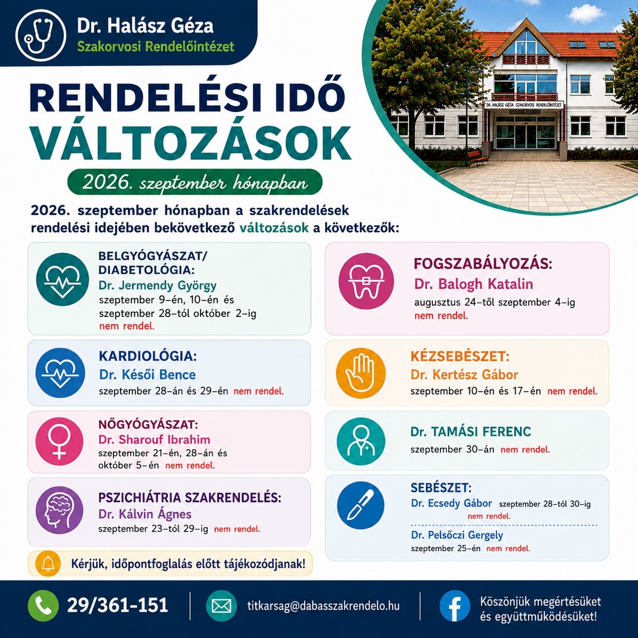 Rendelési idő változás