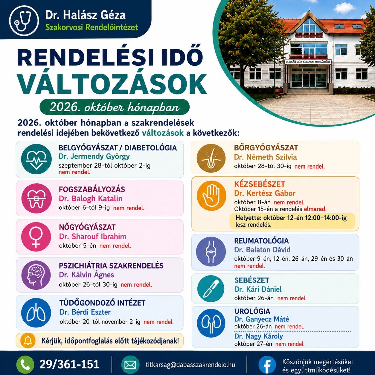 Rendelési idő változás