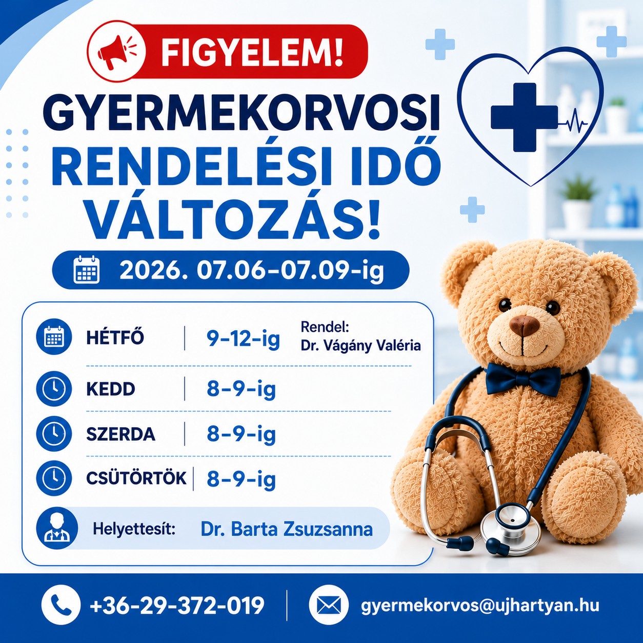 Gyermekorvos rendel&eacute;si idő v&aacute;ltoz&aacute;s 