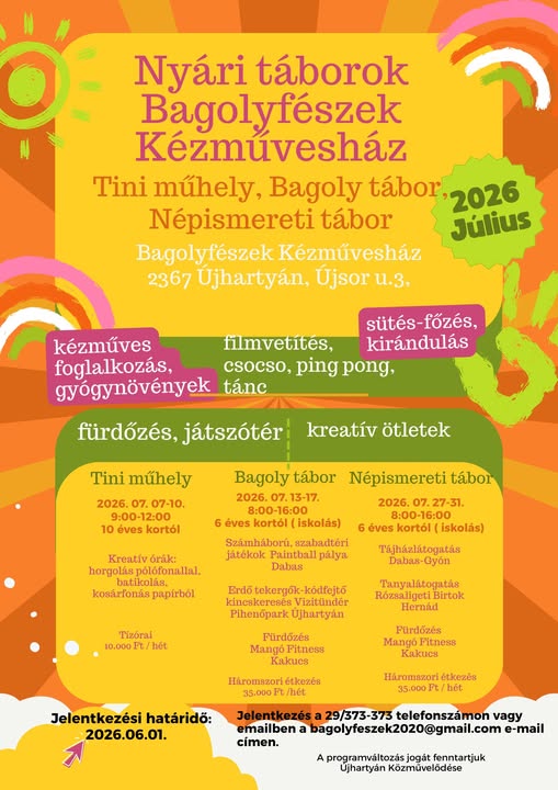 Nyári tábor a Bagolyfészek kézművesházban plakát